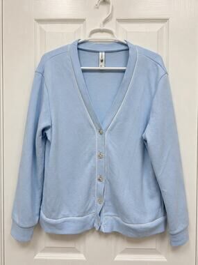 All in Motion Light Blue Piped Button Front Cardigan Size Medium